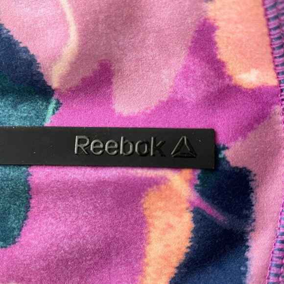 Reebok Fitted Hi Rise Poly Spandex Short Abstract Floral Print Purple Navy Sz S - Picture 6 of 11